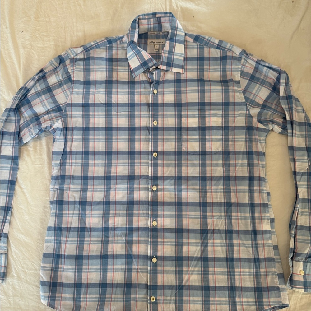 Peter Millar Blue Plaid Men's Shirt
